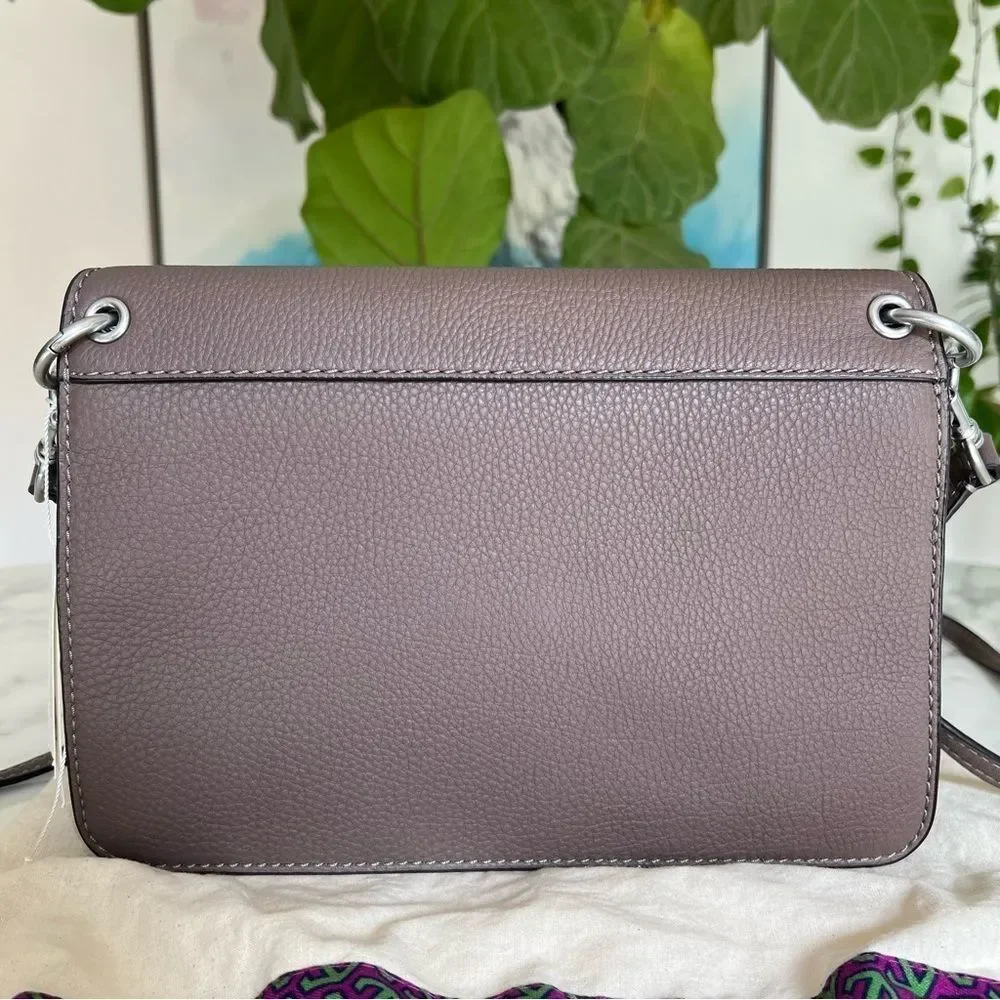 NWT Tory Burch McGraw Shoulder Crossbody Bag Mixed Leather Suede Silver Maple